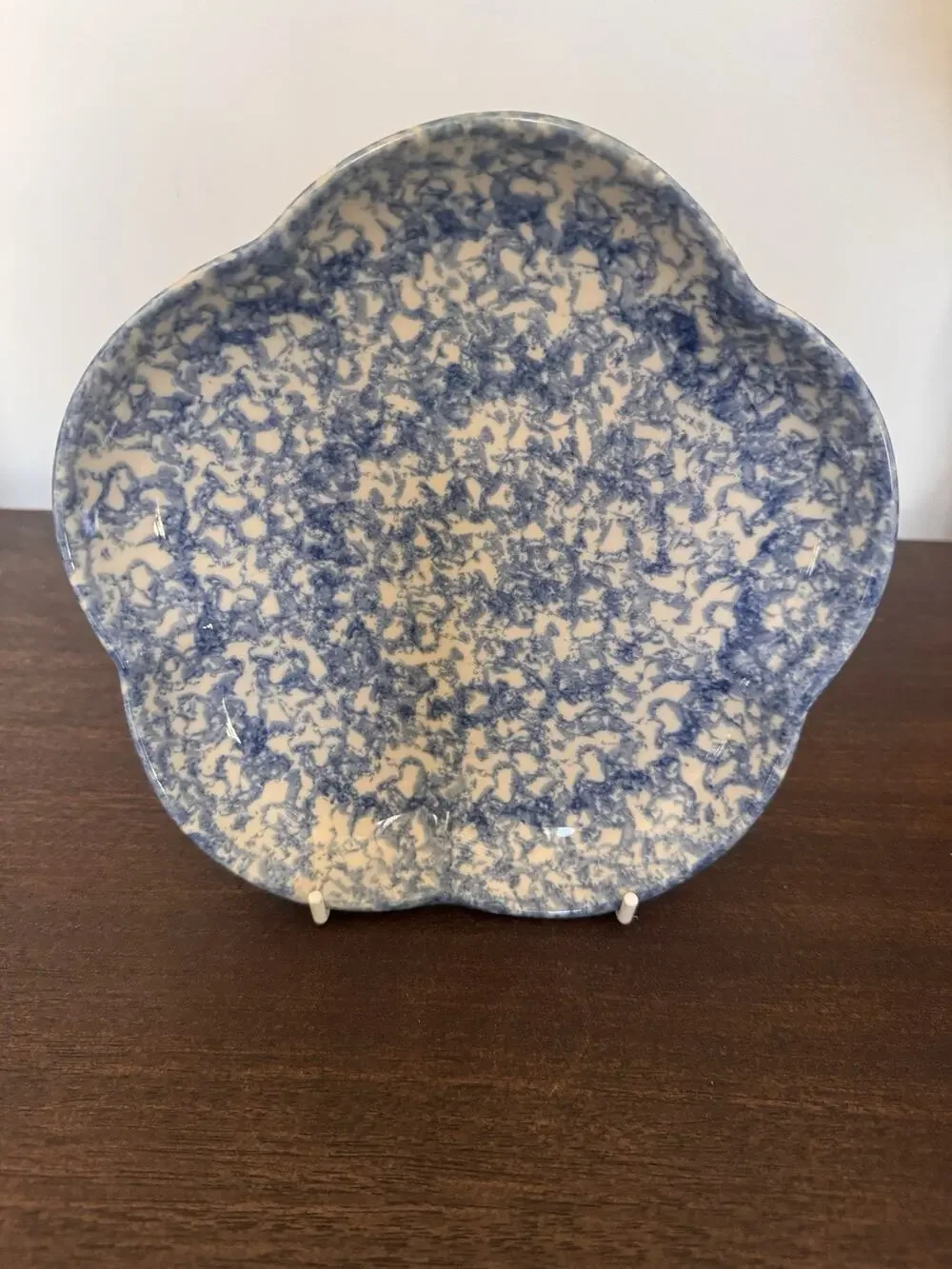 Vintage Blue Spongeware Scalloped Salad Bowl Dessert Plate 7.5